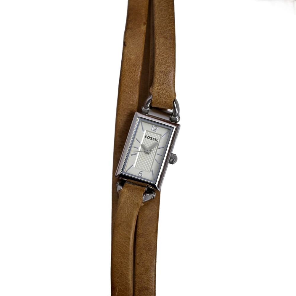 Fossil Ladies Tank Dainty Wrist Watch White Dial Genuine Brown Leather